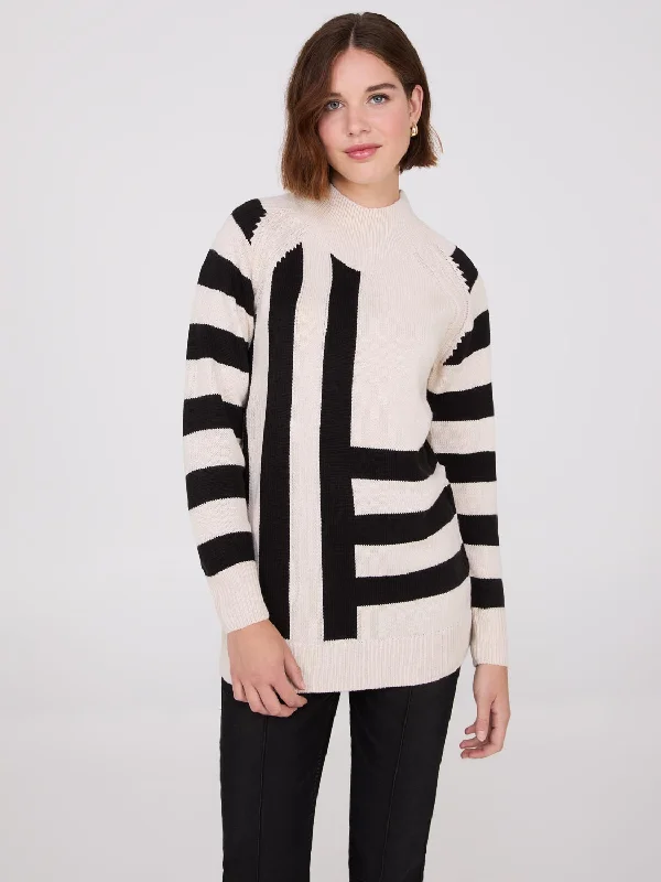 Striped Mock Neck Raglan Sleeve Sweater Boat Neck Shawl Collar Notched Collar