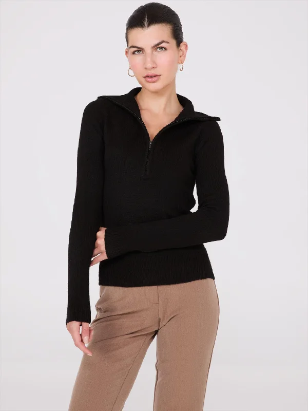 Half-Zip High-Neck Sweater Welt Pockets Slit Pockets Flap Pockets