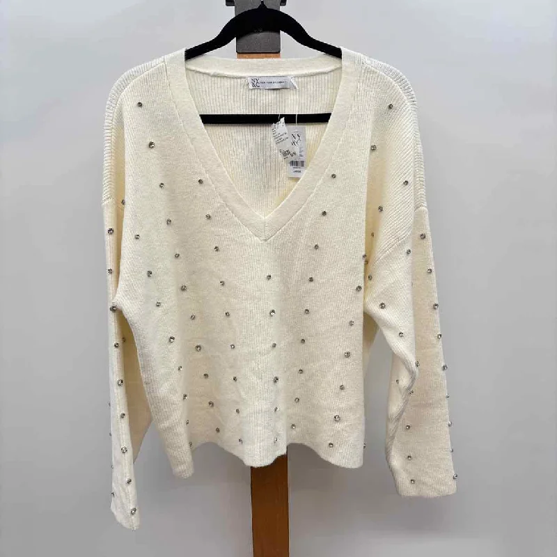 NY & CO Women's Size L Ivory Rhinestones Sweater Stylish Fashionable Trendy