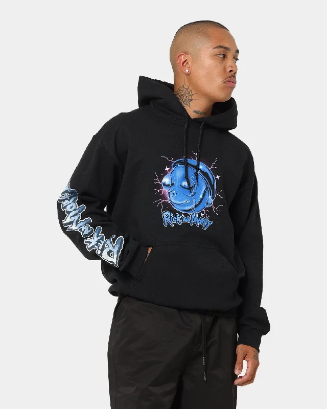 Goat Crew X Rick And Morty Chrome Heads Hoodie Black Hoodie with Batwing Sleeves Loose Dramatic