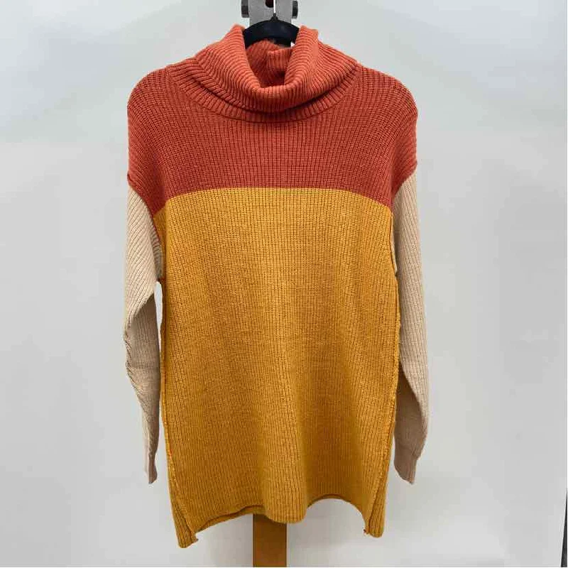 By Together Women's Size S Mustard Yellow Color Block Sweater Elasticated Padded Insulated