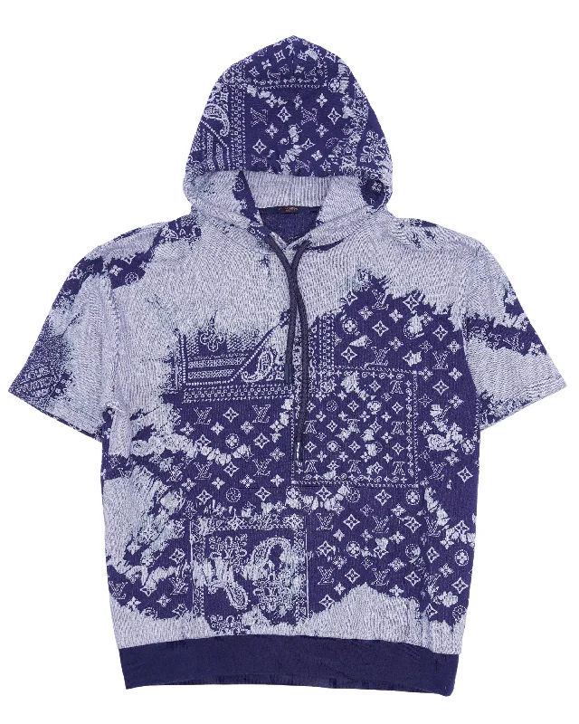 Monogram Bandana Short-Sleeve Hoodie Hoodie with Back Slit Movement Comfort