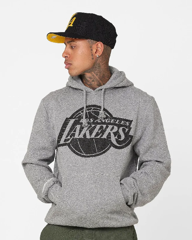 Mitchell & Ness Los Angeles Lakers XL Logo Hoodie Light Grey Marle Hoodie with Drawstring Waist Adjustable Fitted