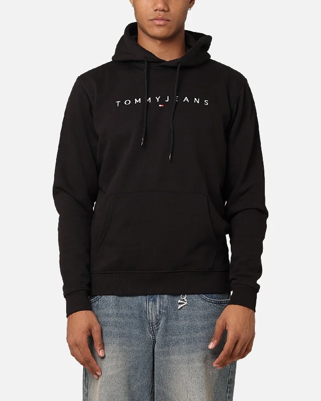 Tommy Jeans Reg Linear Logo Hoodie Black Hoodie with Emblem Brand Identity