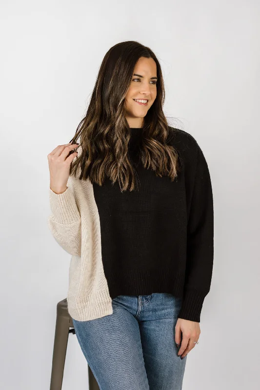 Asher Color Block Sweater | Oatmeal/Black Stylish Fashionable Trendy