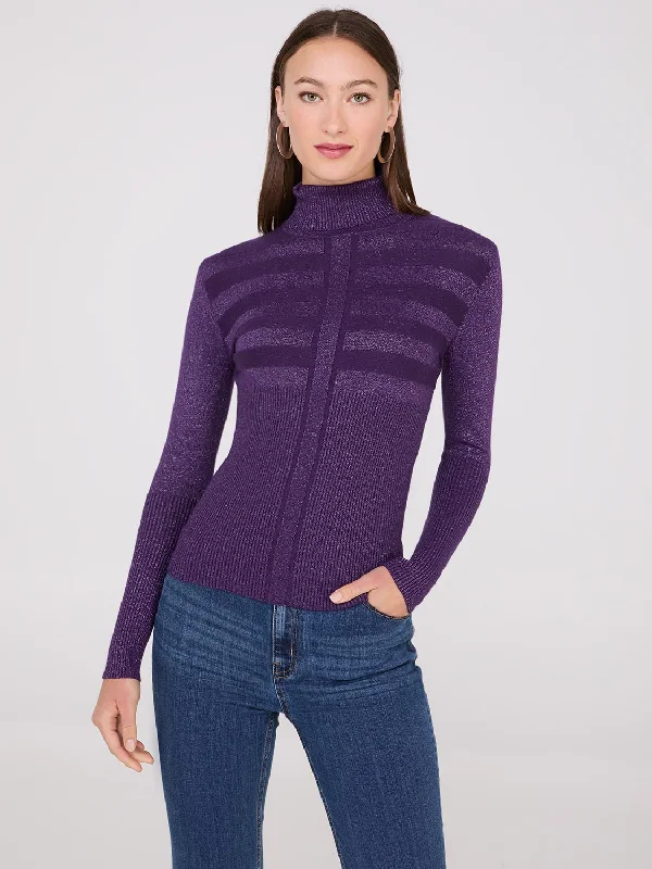 Contrasting Stitch Turtleneck Ribbed Sweater Ribbed Striped Patterned