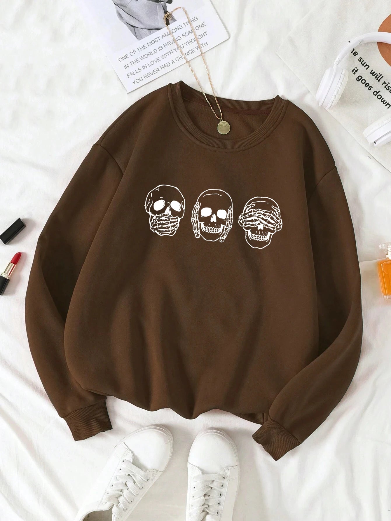 Women's Print Thermal Lined Crew Neck Loose Pullover Long Sleeve Plus Velvet Sweatshirt Thick Cable Knit Women's Print Thermal Lined Crew Neck Loose Pullover Long Sleeve Plus Velvet Sweatshirt Thick Cable Knit