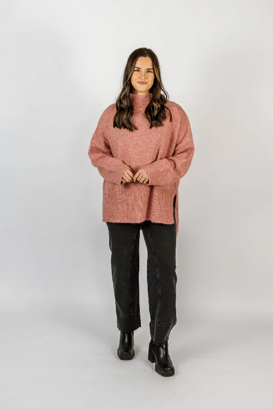 Jilian Mock Neck Sweater | Raspberry Oversized Loose Flowy