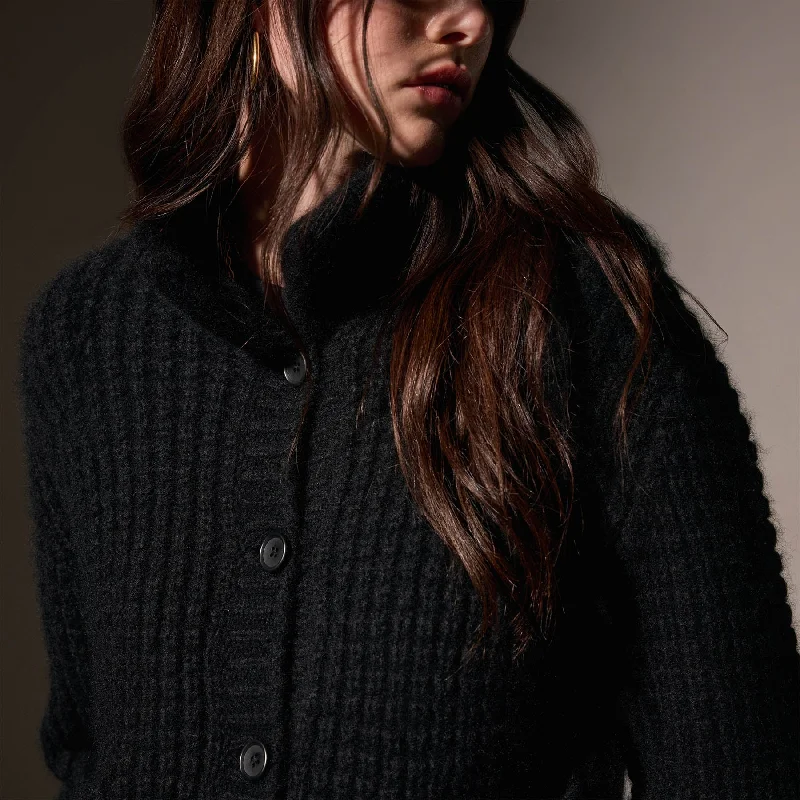 Cashmere Chunky Waffle Cardigan - True Black Nylon Fabric Polyester Fabric Spandex Fabric Cashmere Chunky Waffle Cardigan - True Black Nylon Fabric Polyester Fabric Spandex Fabric
