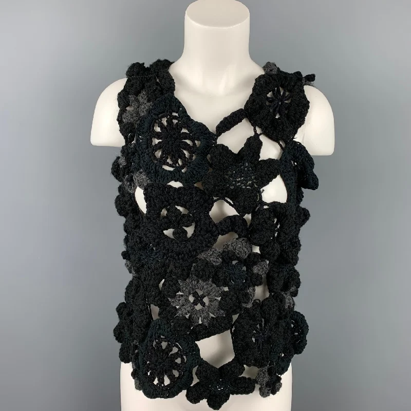 COMME des GARCONS TRICOT Size M Black & Grey Crochet Pullover Casual Top Batwing Sleeve Top COMME des GARCONS TRICOT Size M Black & Grey Crochet Pullover Casual Top Batwing Sleeve Top