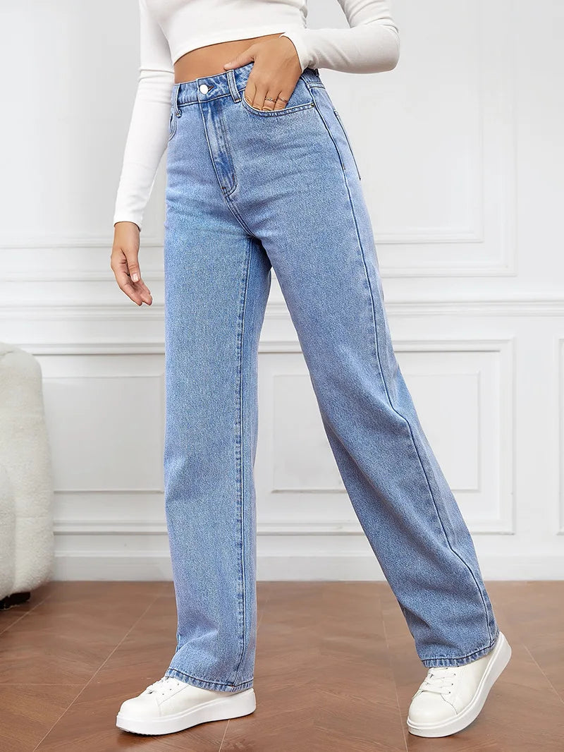 Advbridge Jeans Stretch Washed Denim Pants Women Summer Fashion Versatile Straight-Leg Denim Trousers Straight Jeans Chunky Pants Trousers Print Floral