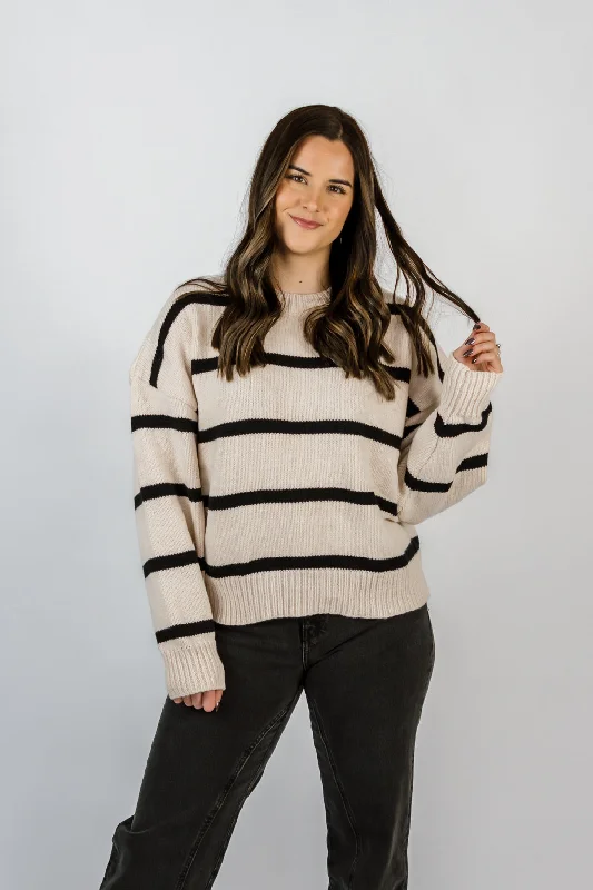 Alma Striped Mock Neck Sweater | Cream/Black Bright Pastel Dark