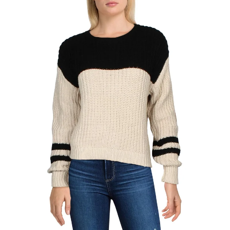 Lyndon Womens Open Stitch Colorblock Pullover Sweater Three Quarter Sleeve