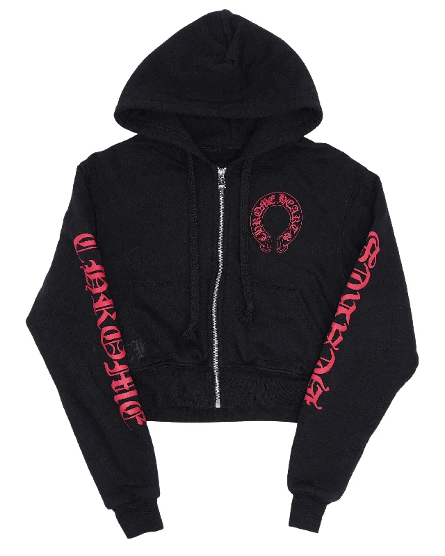 Cropped Horseshoe Logo Zip Up Hoodie Hoodie with Hem Patch Decorative Personalized