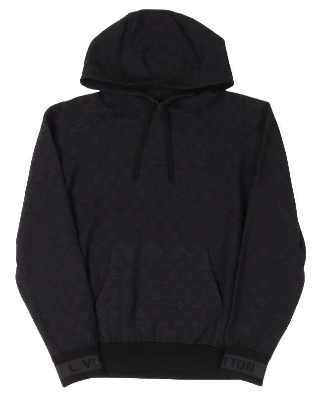 Monogram Jacquard Knit Hoodie Hoodie with Button Classic Timeless