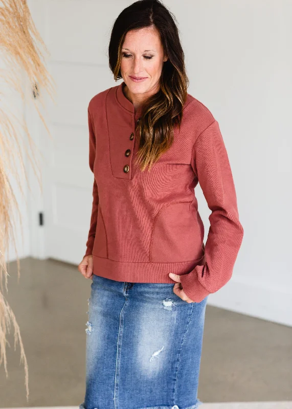 Heartloom Jeanie Sweatshirt - FINAL SALE Hoodie with Button Placket Classic Preppy