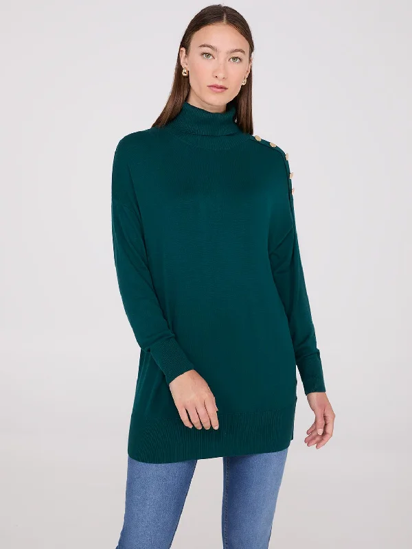 Turtleneck Sweater With Button Details Slim Fit Regular Fit Oversized