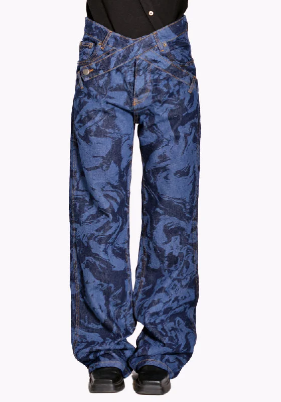 NINAMOUNAH T_04 PANDA DENIM TROUSERS LASER BLEACH INDIGO Trousers luxurious premium