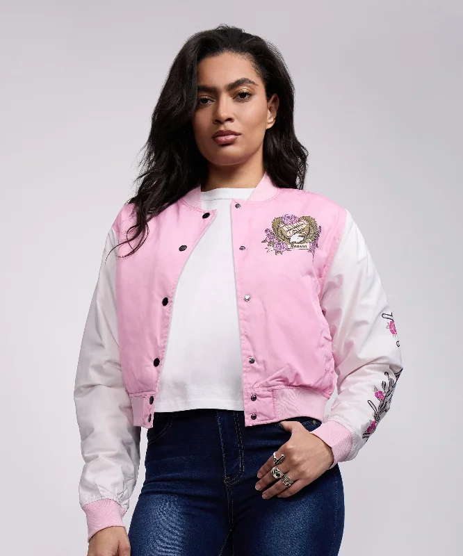 Women Wild Ones Eagle Varsity Jacket - Light Pink Bomber Jacket Anorak Windbreaker