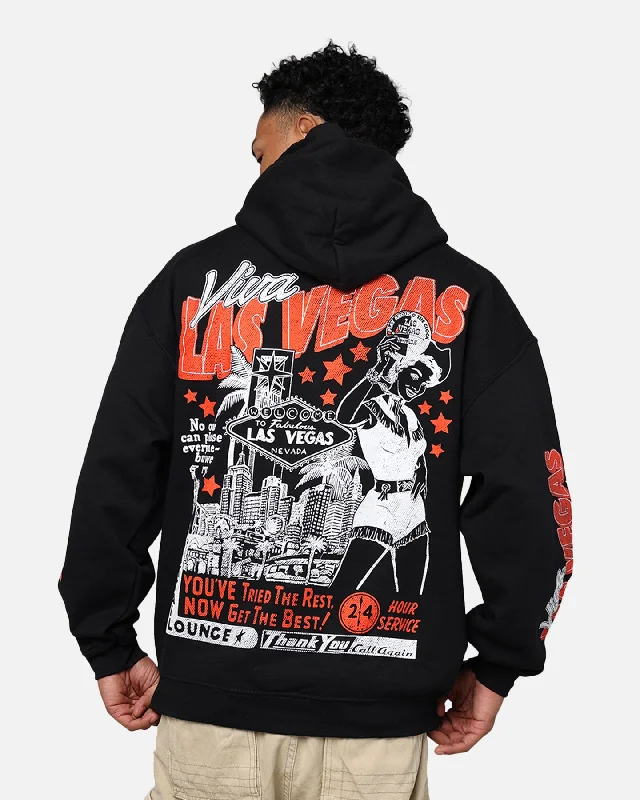 American Thrift Viva Las Vegas Hoodie Black Hoodie with Elastic Waist Stretchable Comfortable