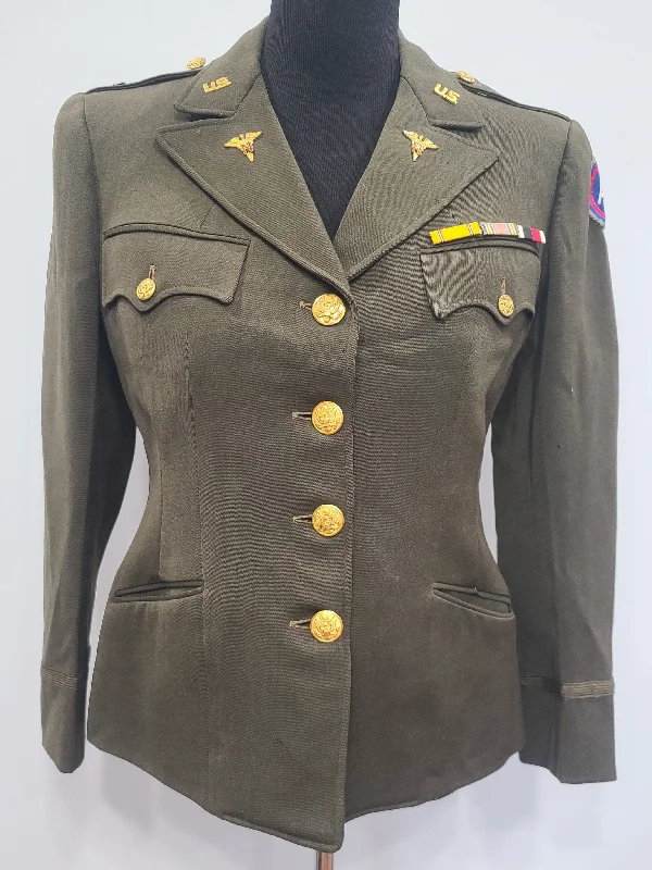 Army Nurse Stetson Officer Private Purchase Jacket (AS-IS) <br> (B-39" W-34") Wool Fabric Cashmere Fabric Tweed Fabric