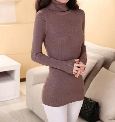 elastic sweater long-sleeve sweater female pullover turtleneck sweater Jewel Neck Pullover