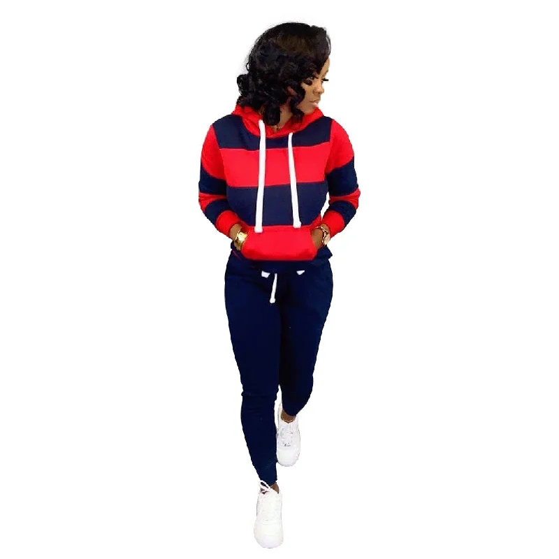 Wholesale women's patchwork hoodie and trouser suits 2pcs(CL8165) Trousers fashionable chic