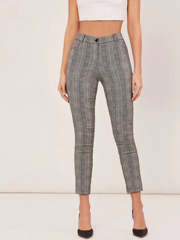 Tapered Houndstooth Print Trouser Pants Trousers Ceremony Elegant