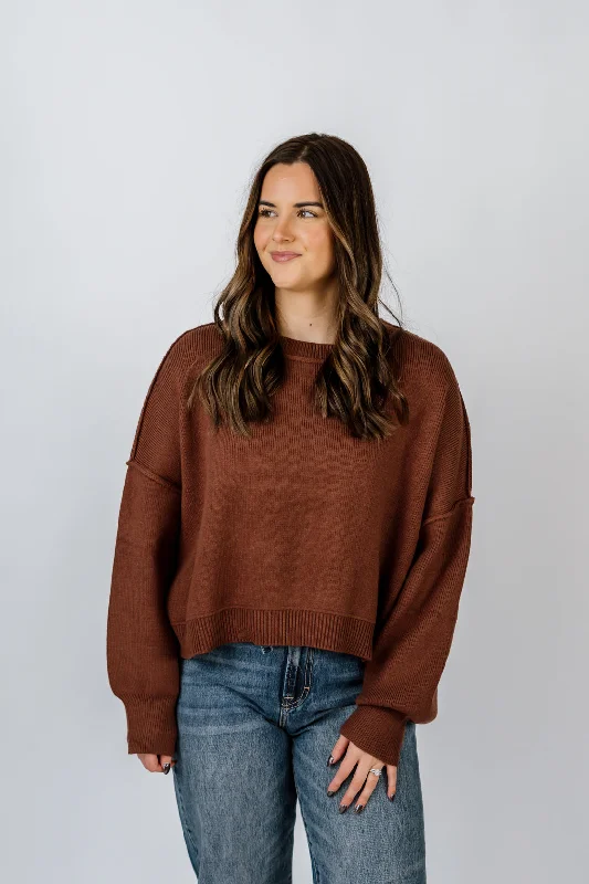 Daphne Cropped Sweater | Espresso Real Fur Shearling Chenille