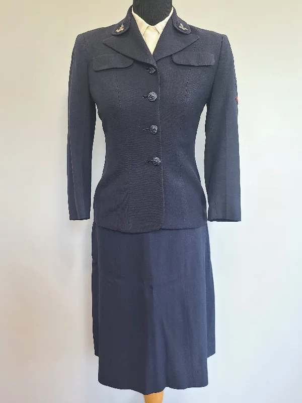 Navy WAVES Uniform: Jacket, Skirt & Blouse <br> (B-34" W-28" H-38") Jacket Blazer Coat