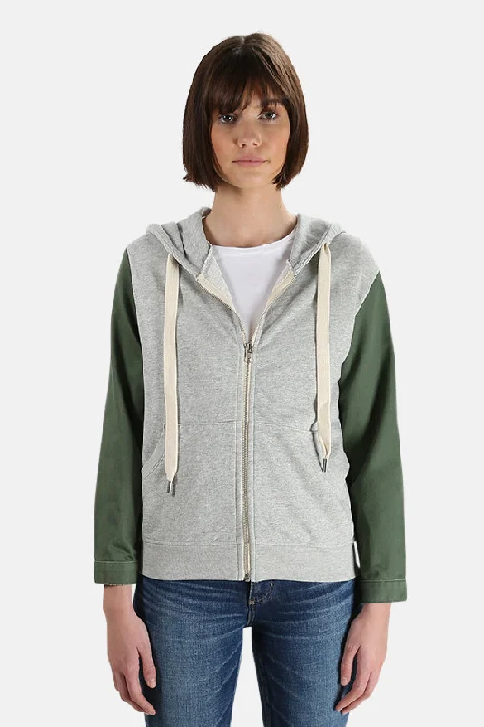 Gretchen Zip Up Hoodie Heather Grey Hoodie with Cuffed Sleeves Snug Secure