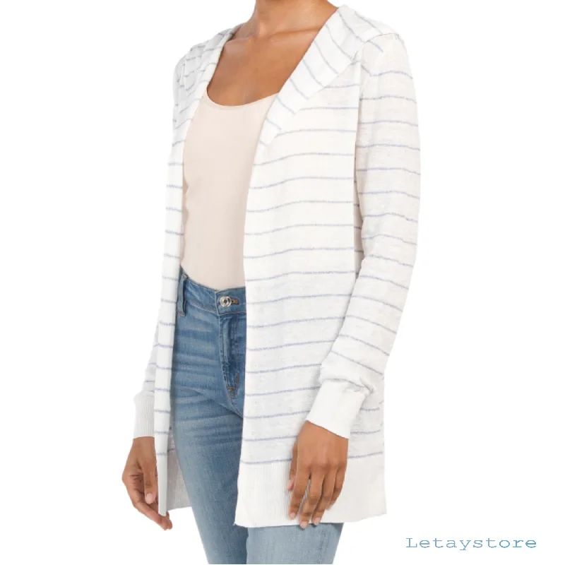 Cynthia Rowley Lightweight Lineen Blend Striped Hooded Cardigan Patchwork Embroidered Appliqued Cynthia Rowley Lightweight Lineen Blend Striped Hooded Cardigan Patchwork Embroidered Appliqued