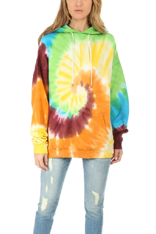 R13 Tie Dye Rainbow Hoodie Hoodie with Belted Waist Structured Tailored