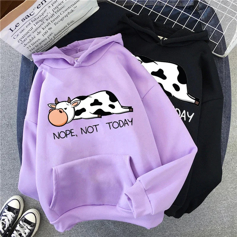 Nope Not Today Kawaii Women Sweatshirts 2021 Spring Autumn Women's Pullovers Hoodie Funny Cows Print Hoodies Hip Hop Streetwear Lantern Sleeve Elegant Nope Not Today Kawaii Women Sweatshirts 2021 Spring Autumn Women's Pullovers Hoodie Funny Cows Print Hoodies Hip Hop Streetwear Lantern Sleeve Elegant