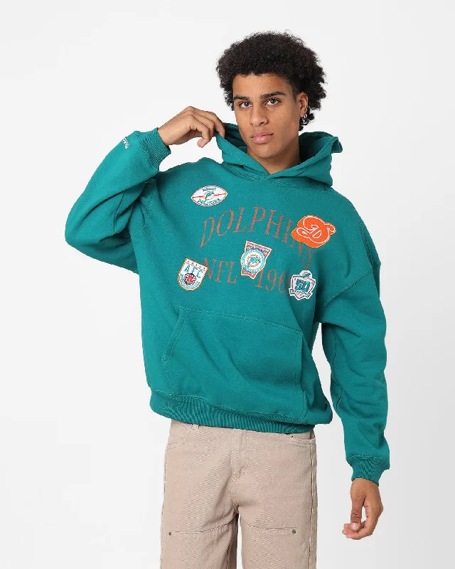 Mitchell & Ness Miami Dolphins Touchline Hoodie Teal Hoodie with Elastic Cuffs Stretchable Comfortable