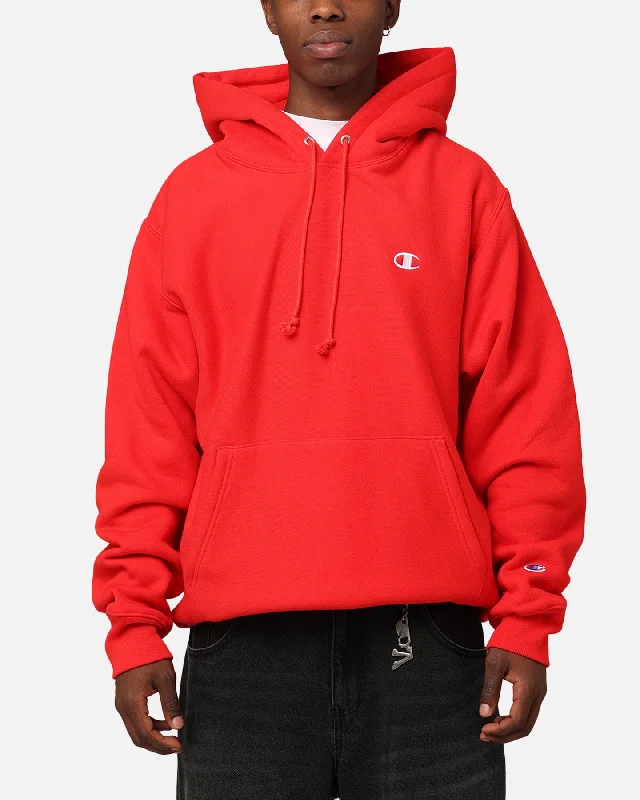 Champion Reverse Weave Small C Hoodie Team Red Scarlet Hoodie with Sequins Glamorous Eye-catching