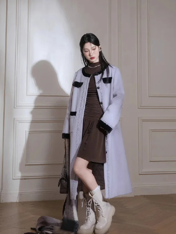 Wool long jacket + skirt【s0000005856】 A-Line Jacket Boat Neck Shawl Collar