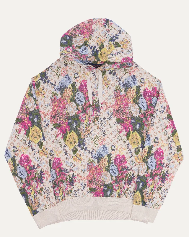 Floral Monogram Jacquard Hoodie Hoodie with Typography Text Message