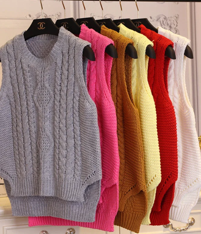 fashion preppy style short design sleeveless pullover sweater female vest women o-neck Solid color girl clothing Gathered Sleeve Pullover