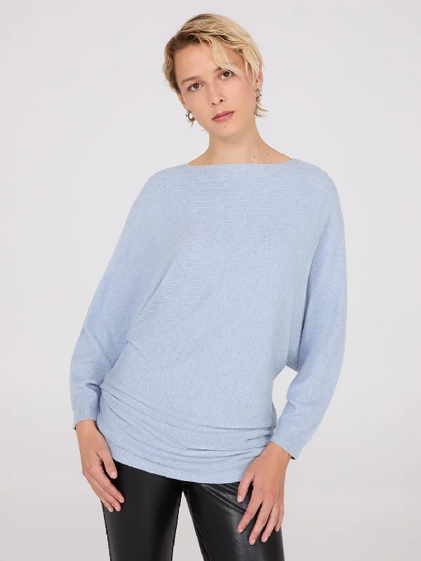 3/4 Dolman Sleeve Ottoman Stitch Sweater Mesh Sweater Canvas Denim