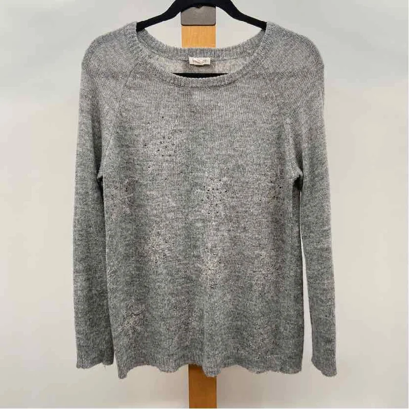 Westport Women's Size M Gray Gems Sweater Solid Print Embellished