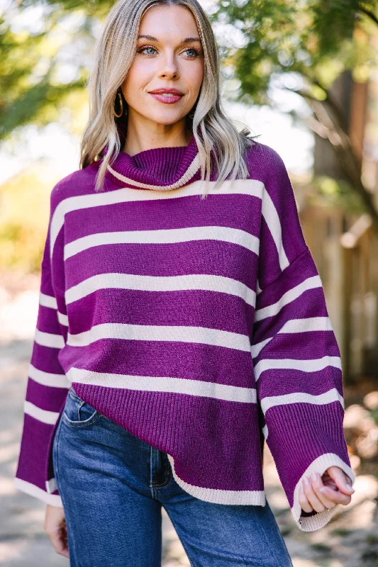 Listen To Me Plum Purple Striped Sweater Houndstooth Herringbone Solid