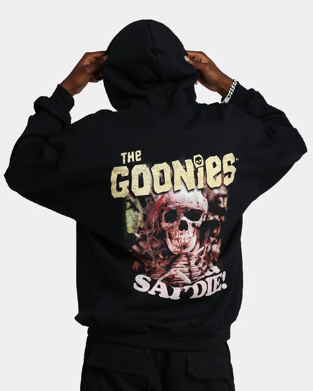 Goat Crew X The Goonies Goonies Hoodie Black Hoodie with Exposed Zipper Edgy Industrial