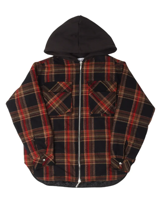 Flannel Zip-Up Hoodie Hoodie with Mock Neck Collared Structured