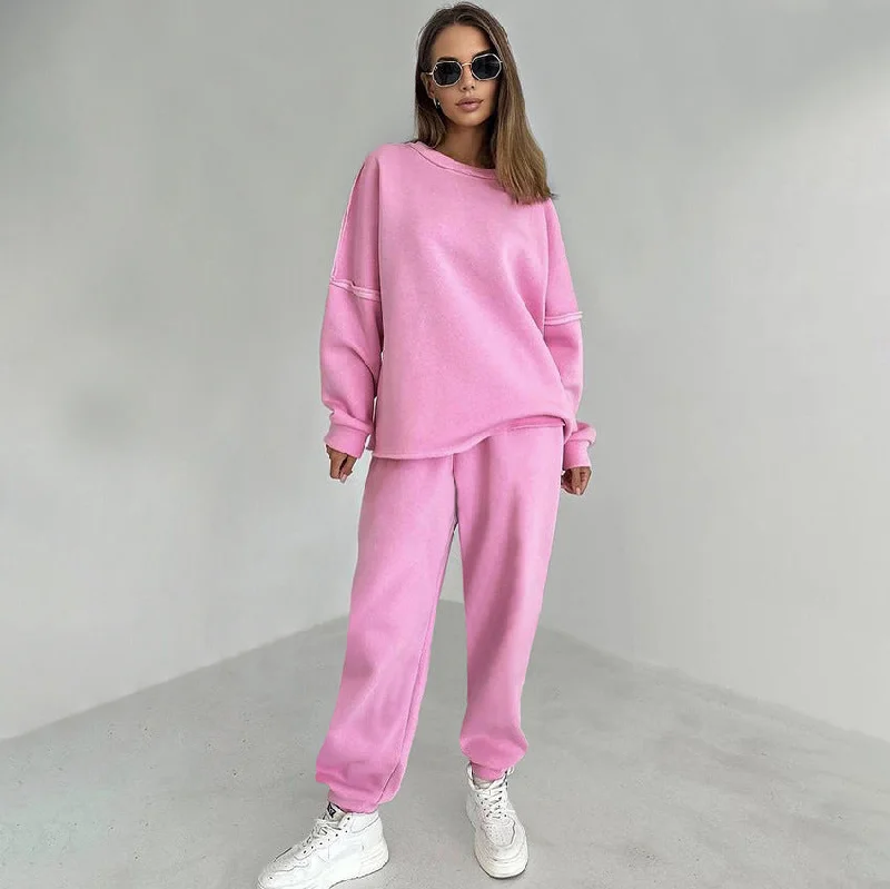 Women's Basics - Oversized Sweatshirt and Pencil Pants Two-piece Outfit Set Hoodie with Slit Hem Functional Movement