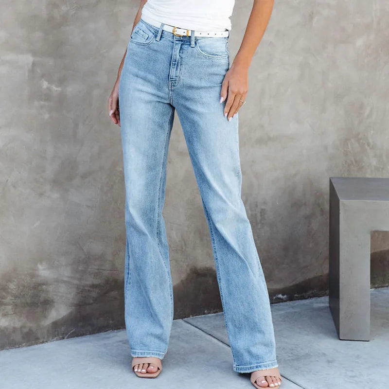 Advbridge Summer Jeans Washed Fashionable All-Match Mid-Waist Denim Pants Straight-Leg Denim Trousers Women's Long Jeans Trousers versatile all-occasion