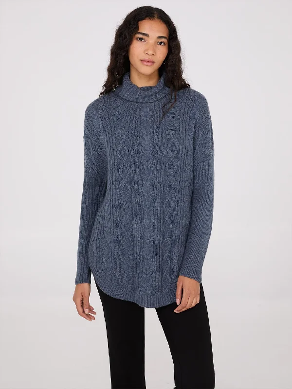 Multi-Cable Turtleneck Sweater Chenille Brocade Lace