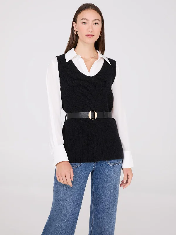 Sleeveless Belted Sweater Vest Velvet Chenille Corduroy