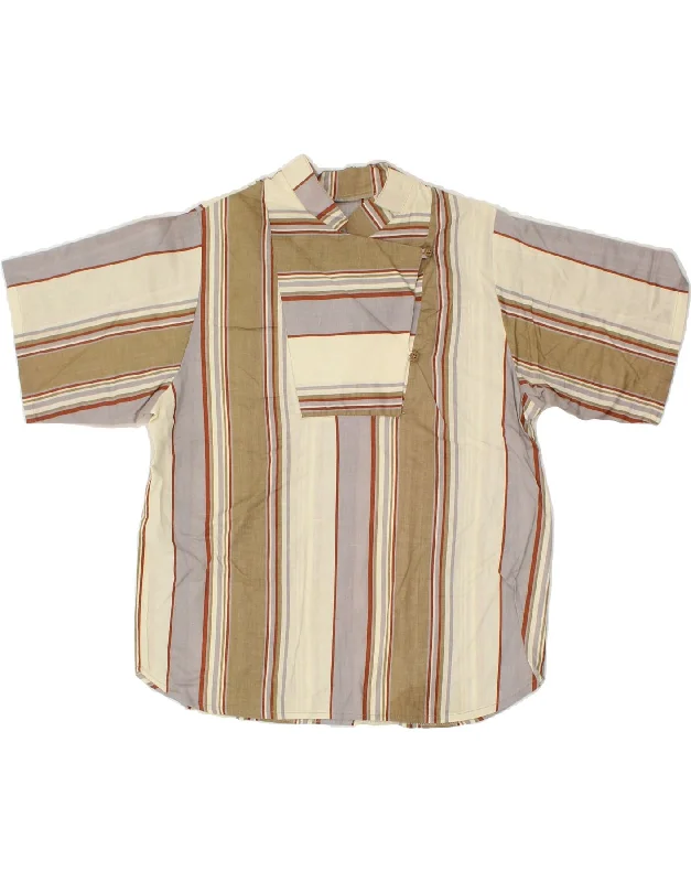 VINTAGE Womens Short Sleeve Pullover Shirt UK 16 Large Beige Striped Open Front Cardigan VINTAGE Womens Short Sleeve Pullover Shirt UK 16 Large Beige Striped Open Front Cardigan