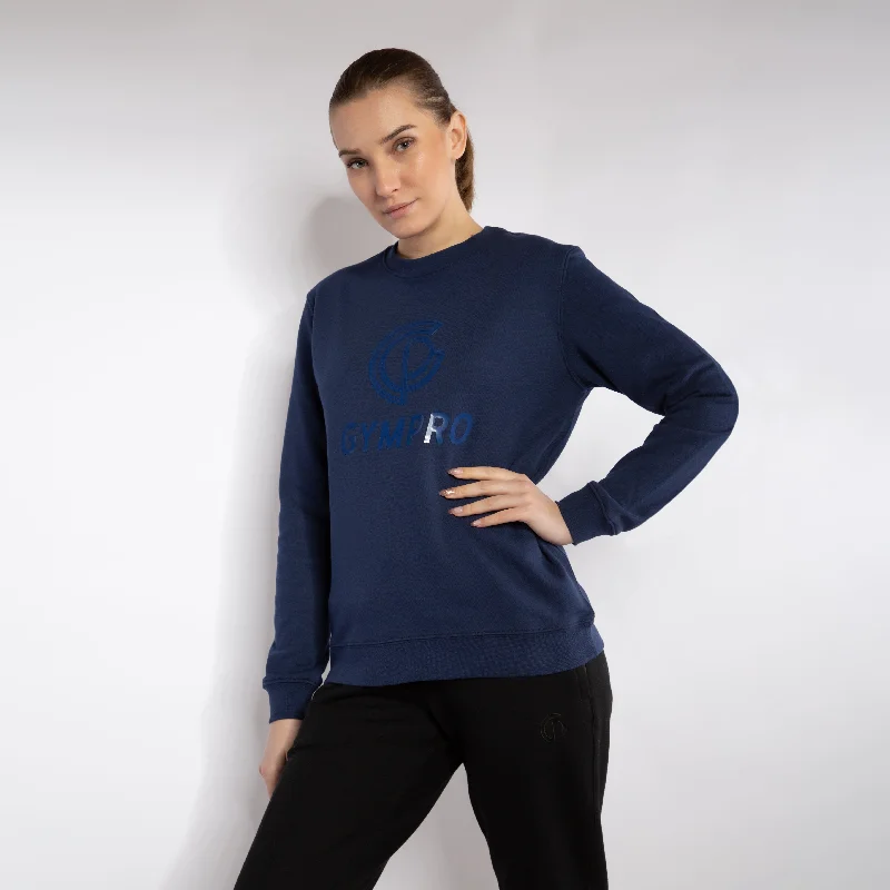 Womens - Classic Sweatshirt - Navy Hoodie with Hem Contrast Bold Stylish